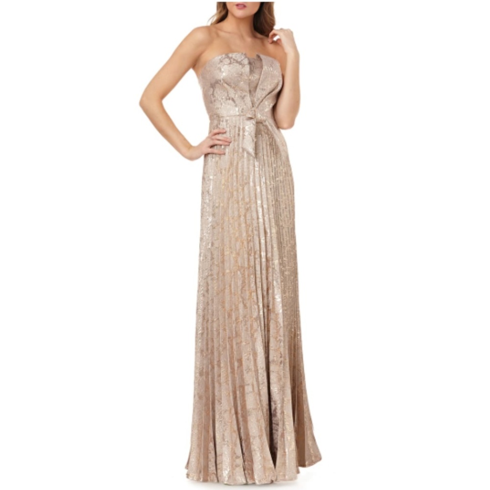 NWT Kay Unger Metallic Gold Knot Gown Dress 8